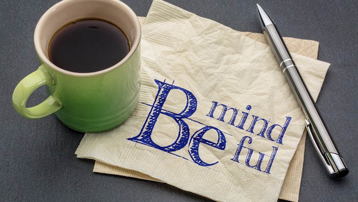 Napkin that says Be Mindful