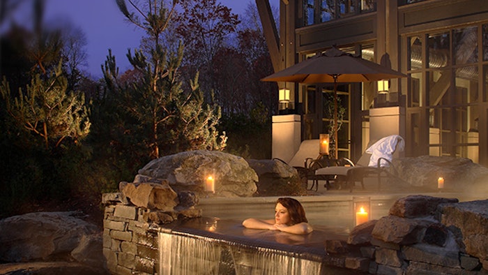 The serene zero-edge pool at The Lodge at Woodloch in Pennsylvania.