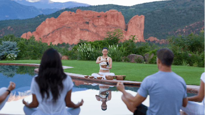 Meditation with singing bowls at STRATA Integrated Wellness and Spa