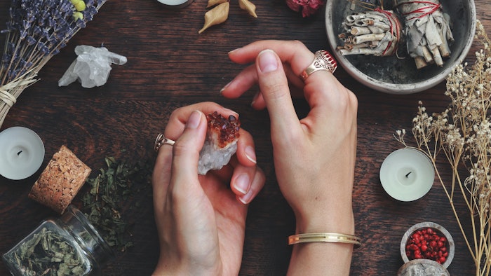 woman with crystals energy healing
